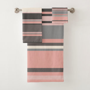 Pink and Grey Mid-century Modern Stripes   Bath Towel Set