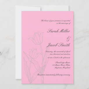 Pink and Grey Minimalist Tulip Wedding Invitation
