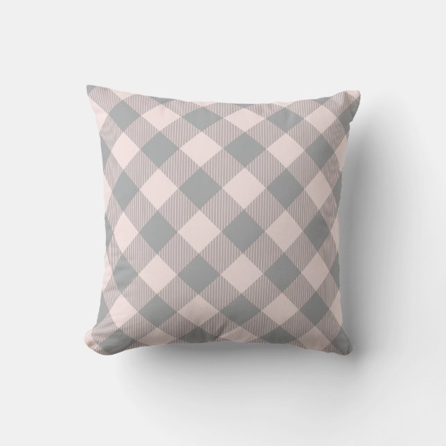 Pink and Grey modern buffalo check plaid pattern Cushion (Front)