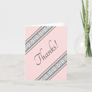 Pink and Grey Modern Floral Diagonal Stripe Thank You Card