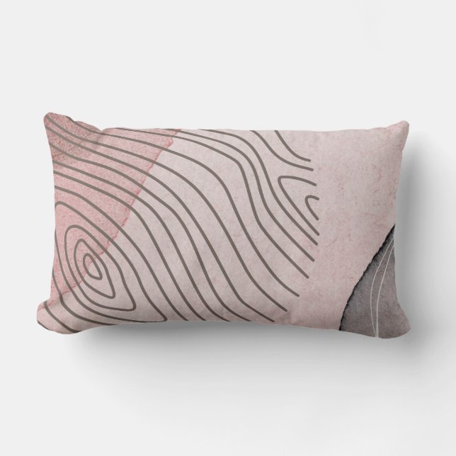 Pink and Grey Modern Lines Boho Lumbar Pillow (Front)