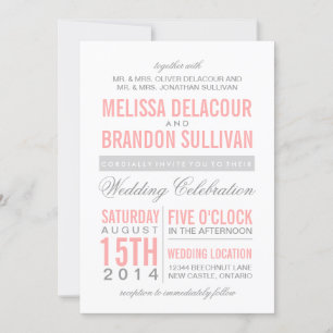 Pink and Grey Modern Typography Wedding Invitation