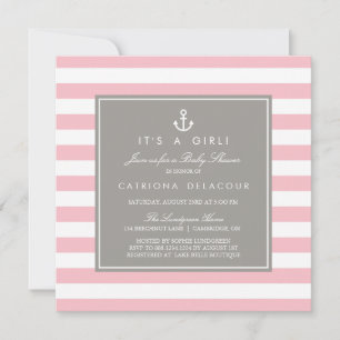 Pink and Grey Nautical Baby Shower Invitation