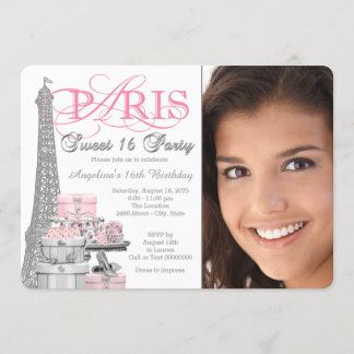 Pink and Grey Paris Sweet 16 Birthday Party Invitation