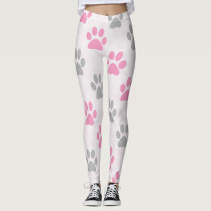 Pink and grey paw prints pattern leggings