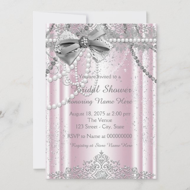 Pink and Grey Pearl Bridal Shower Invitation (Front)