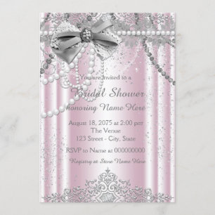 Pink and Grey Pearl Bridal Shower Invitation