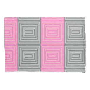 Pink and Grey Pillow Case With Geometric Pattern 
