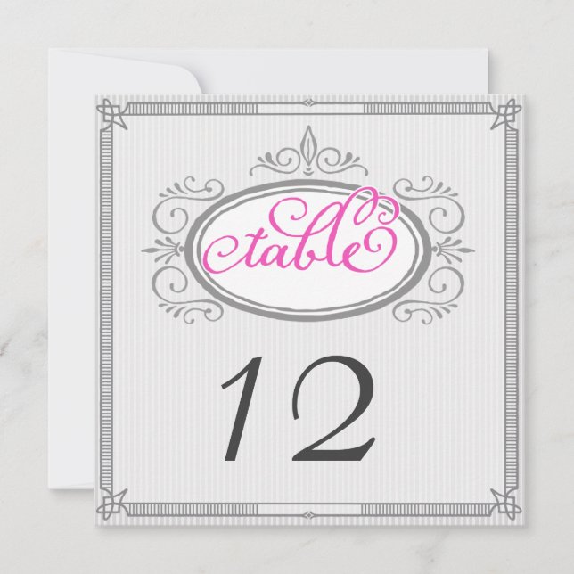 Pink and Grey Pinstripe Retro Table Numbers (Front)
