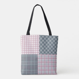 Pink and grey plaid patchwork personalised Tote Bag