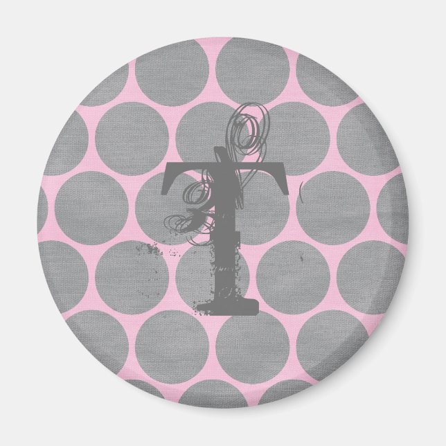 Pink and Grey Polka Dot Textured Pattern Magnet (Front)