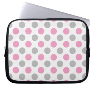 Pink and grey polka dots laptop sleeve