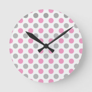 Pink and grey polka dots pattern round clock