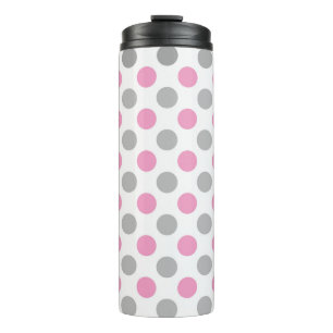 Pink and grey polka dots thermal tumbler