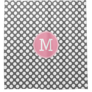 Pink and Grey Polka Dots with Preppy Monogram Shower Curtain