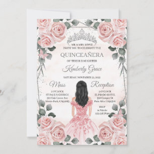 Pink and Grey Princess Quinceanera Birthday Invitation