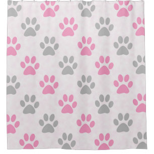 Pink and grey puppy paw prints shower curtain