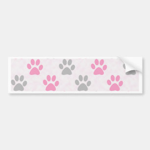 Pink and grey puppy paws pattern bumper sticker