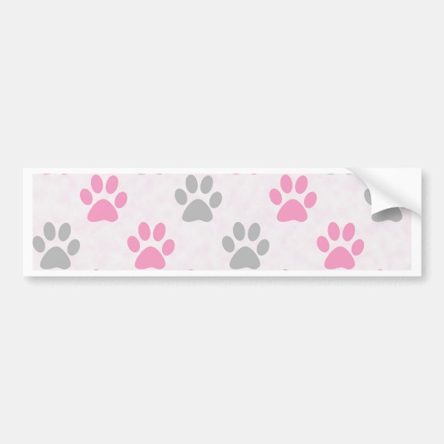 Pink and grey puppy paws pattern bumper sticker (Front)