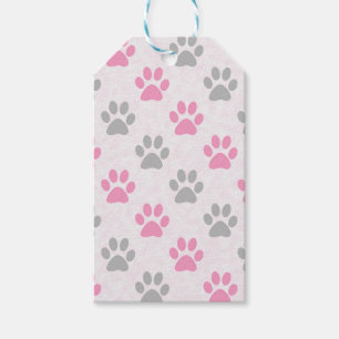 Pink and grey puppy paws pattern gift tags