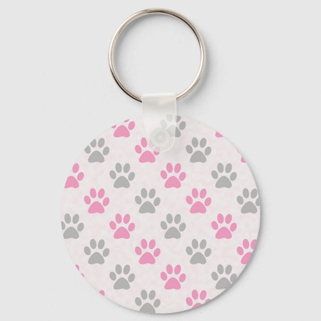 pink and grey puppy paws pattern key ring (Front)