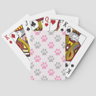 Pink and grey puppy paws pattern playing cards