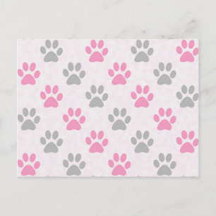 Pink and grey puppy paws pattern postcard