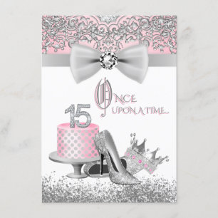 Pink and Grey Quinceanera Birthday Party Invitation