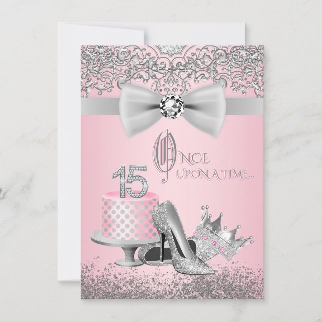 Pink and Grey Quinceanera Invitation (Front)