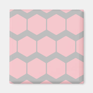 Pink and Grey, Retro Geometric Zigzag Pattern. Magnet