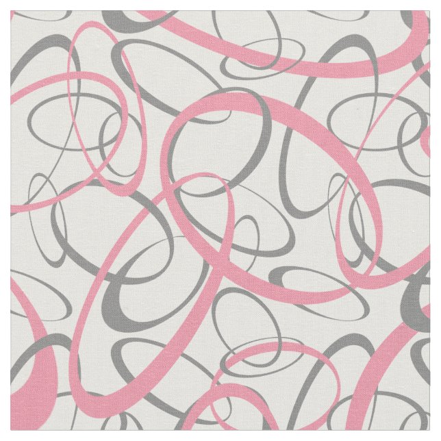 Pink and Grey Retro Shapes Pattern Fabric (Close Up)