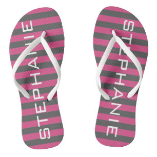 Pink and Grey Rugby Stripes with Custom Name Thongs