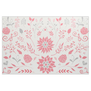 Pink and Grey Rustic Floral Pattern Fabric