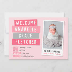 Pink and Grey Snapshot 2 Photo Birth Announcement