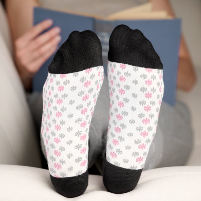 Pink and Grey Snowflakes Socks (Bottom)