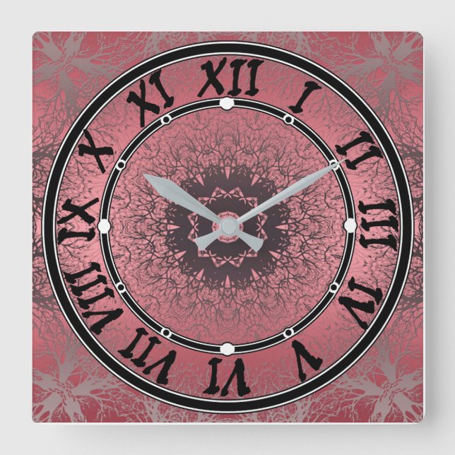 pink and grey square wall clock (Front)