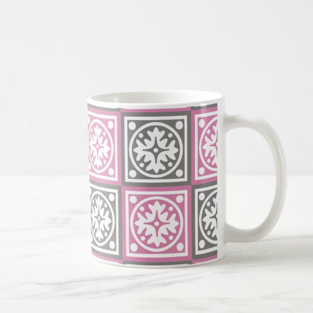 Pink and grey squares pattern coffee mug (Right)