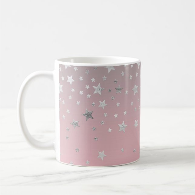 Pink And Grey Stars Stylish Modern Chic  Coffee Mug (Left)