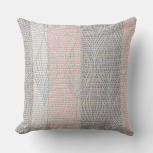 Pink and Grey Stripe Floral Overlay Pillow