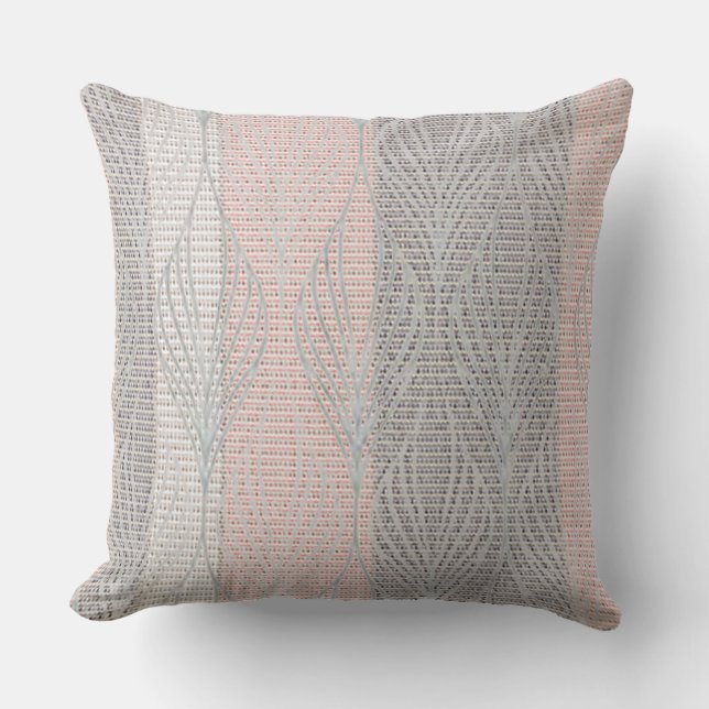 Pink and Grey Stripe Floral Overlay Pillow (Front)