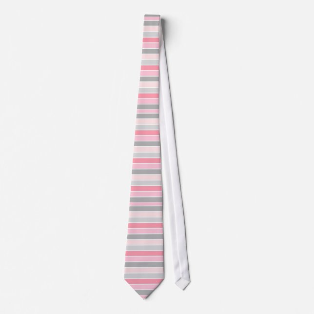 Pink and Grey Striped Tie (Front)