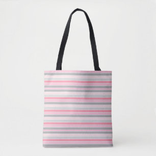 Pink and Grey Striped Tote Bag