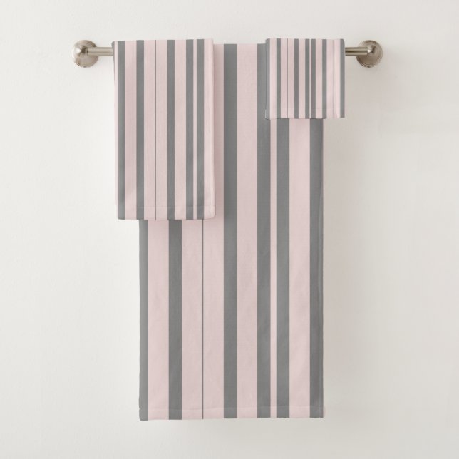 pink and grey stripes bath towel set (Insitu)