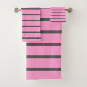 Pink and Grey Stripes Bath Towel Set