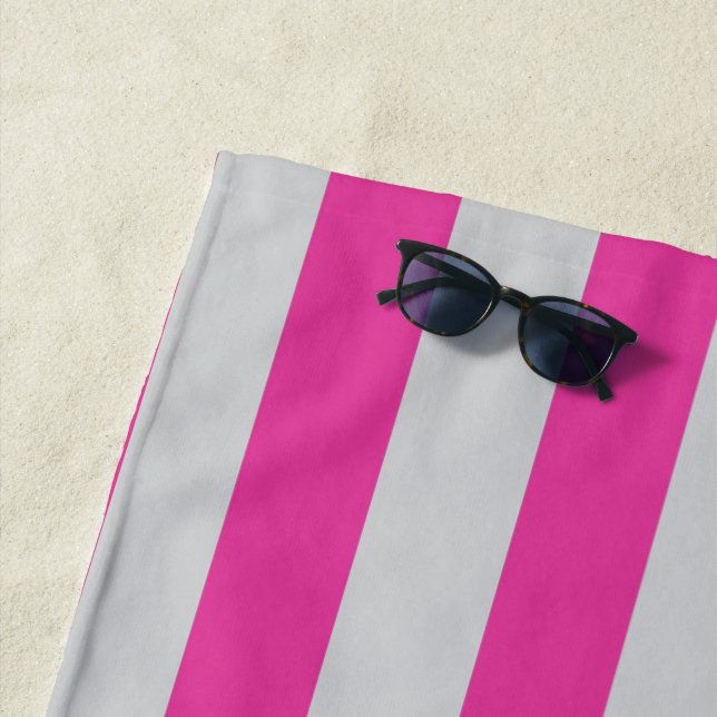 Pink and Grey Stripes  Beach Towel (In Situ)