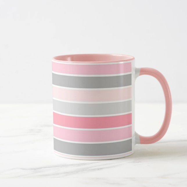 Pink and Grey Stripes Mug (Right)