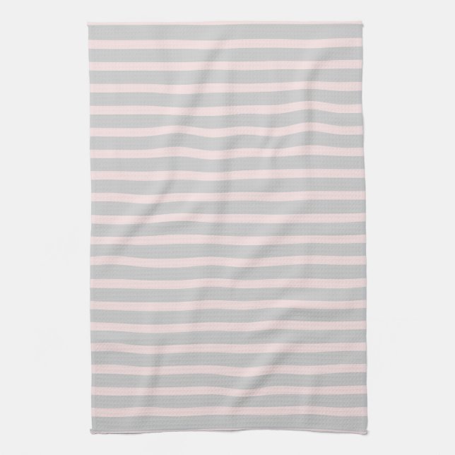 Pink and Grey Stripes Tea Towel (Vertical)