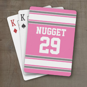 Pink and Grey Team Jersey - Name and Number Age Playing Cards