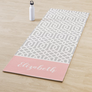 Pink and Grey Trellis Monogram   Editable Colours Yoga Mat