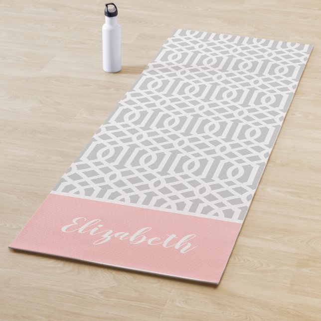 Pink and Grey Trellis Monogram | Editable Colours Yoga Mat (In Situ)